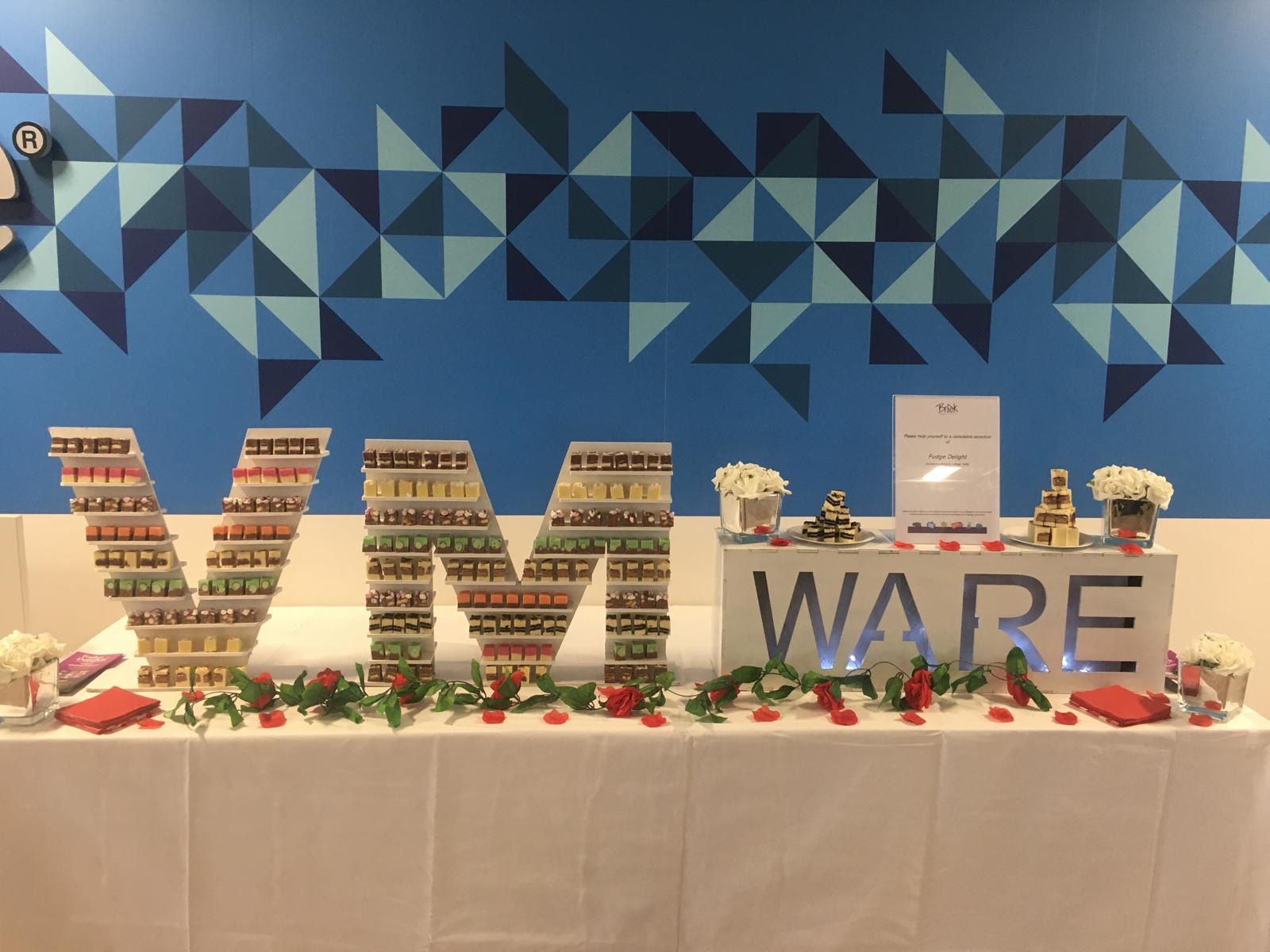 A VMware event display with the company name spelled in fudge